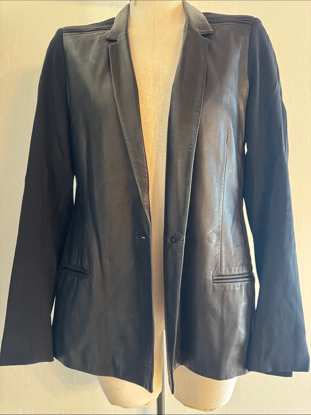 Helmut Lang Leather & Knit Black Blazer Jacket - Women